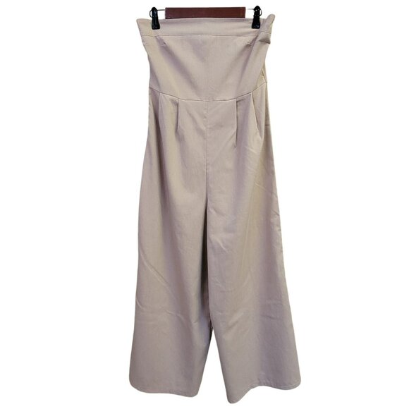 Shein Beige Strapless Jumpsuit‎ Womens Sz 6 Wide Leg Crop Casual Summer Spring - Picture 1 of 7